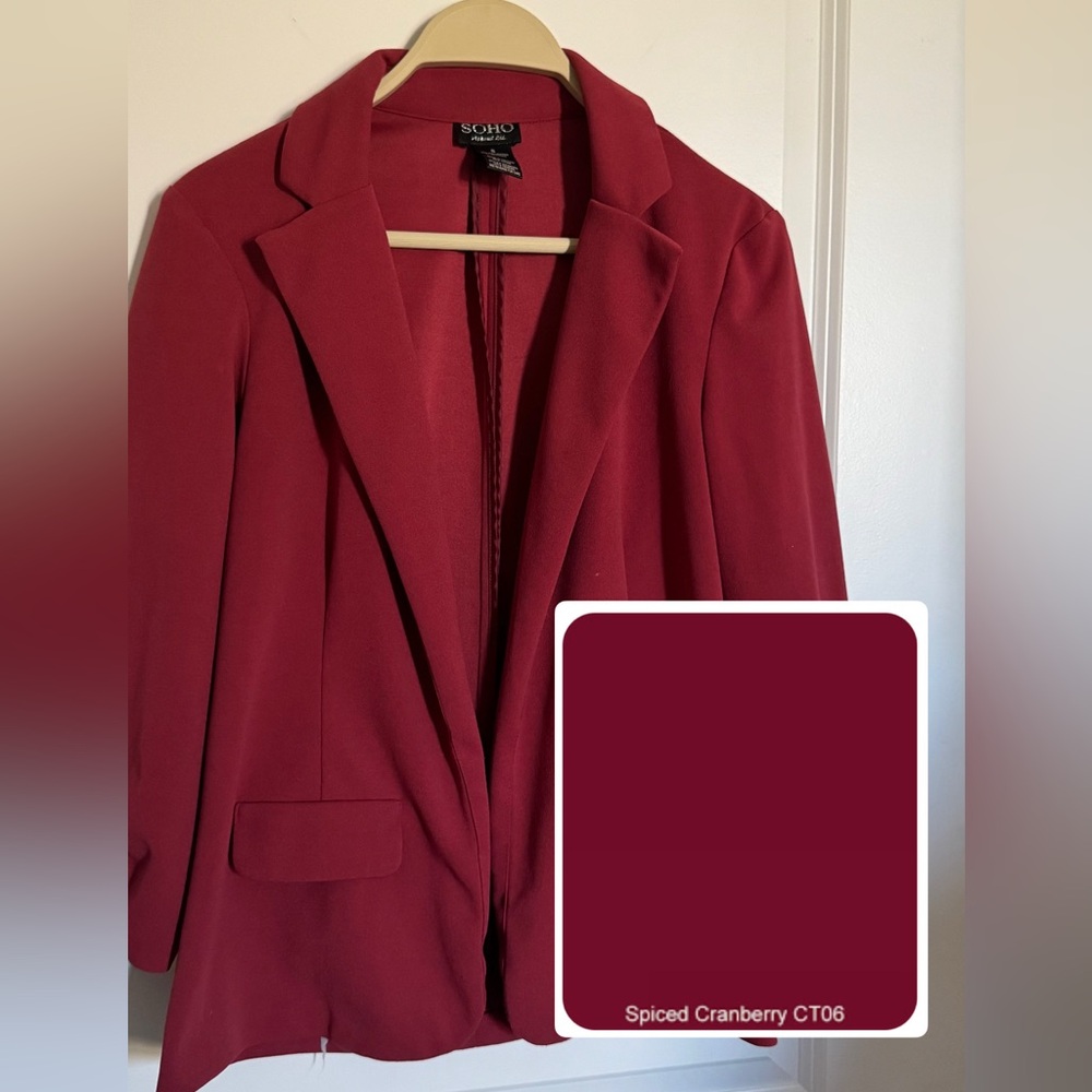 SOHO Women's Berry Wine Red Blazer Cranberry Color Jacket - Picture 3 of 6